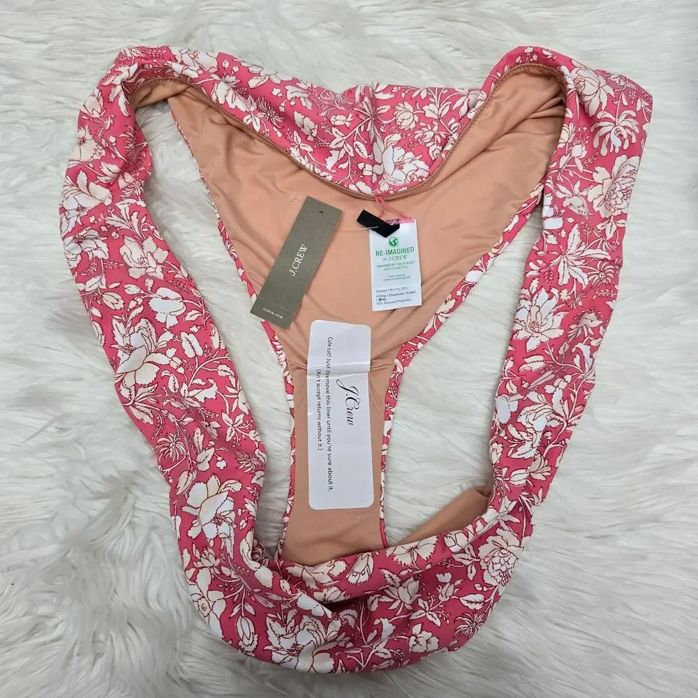 NWT  J. Crew Curved Waist Cheeky Bikini Bottoms Plus Size 3X Pink Floral BH553